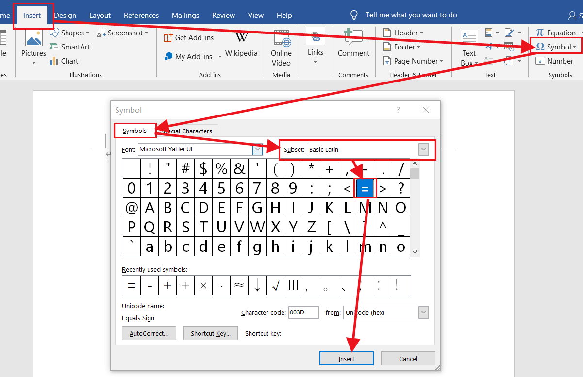 type an equal Sign in word, excel or PowerPoint