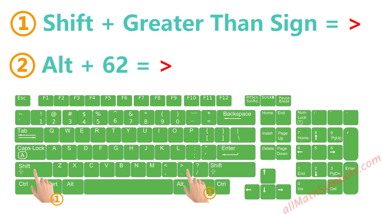 Type a greater than sign on pc windows