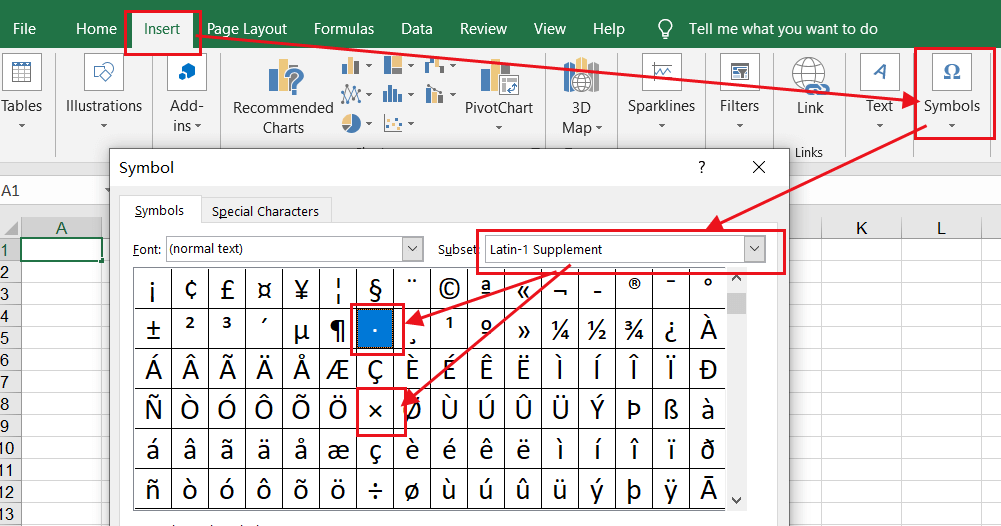 type a Multiplication Sign in Word or Excel include times sign dot symbol and asterisk symbol