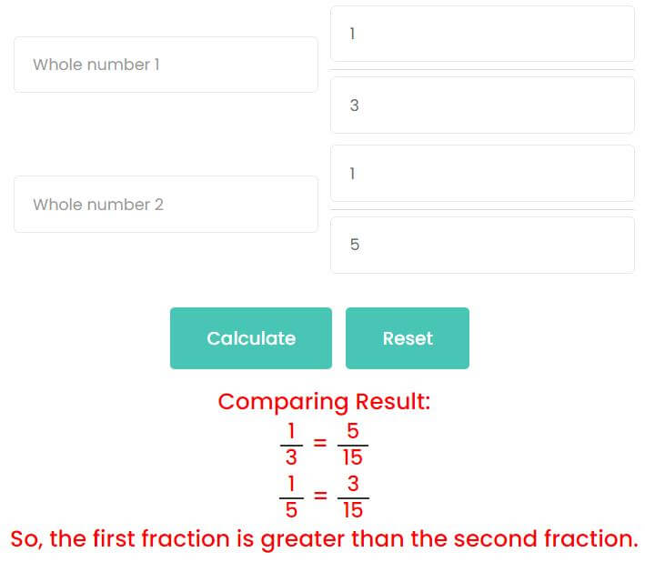 Comparison between proper fractions