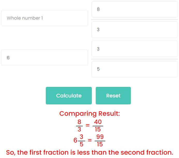 Comparison of improper fractions and mixed fractions