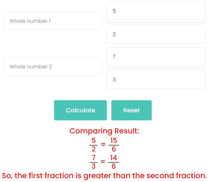 Comparison of improper fractions