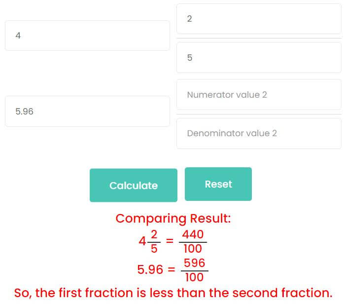 Comparison of mixed fractions and decimals