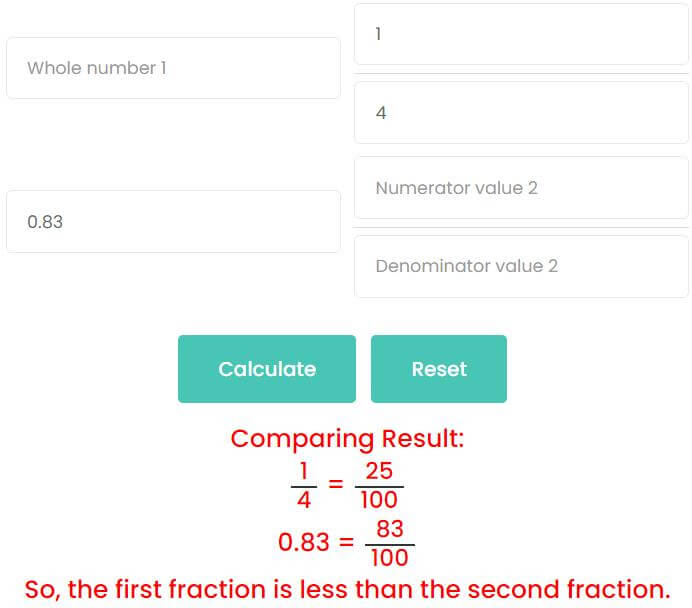 Comparison of proper fractions and decimals