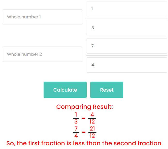 Comparison of proper fractions and improper fractions