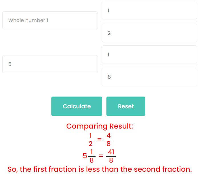 Comparison of proper fractions and mixed fractions