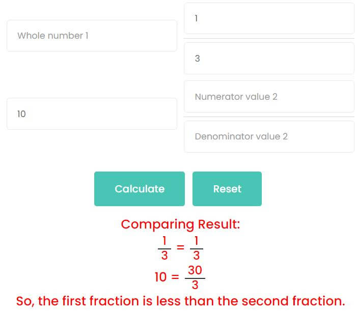 Comparison of proper fractions and whole numbers