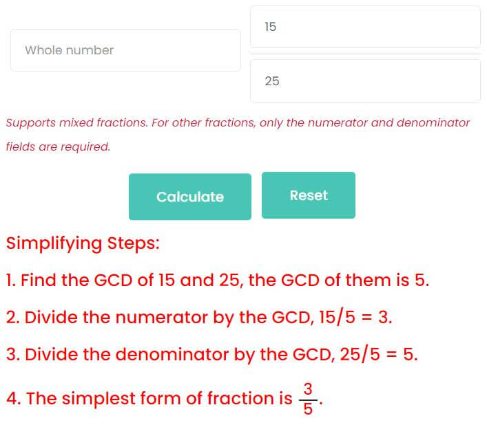 Simplify proper fractions