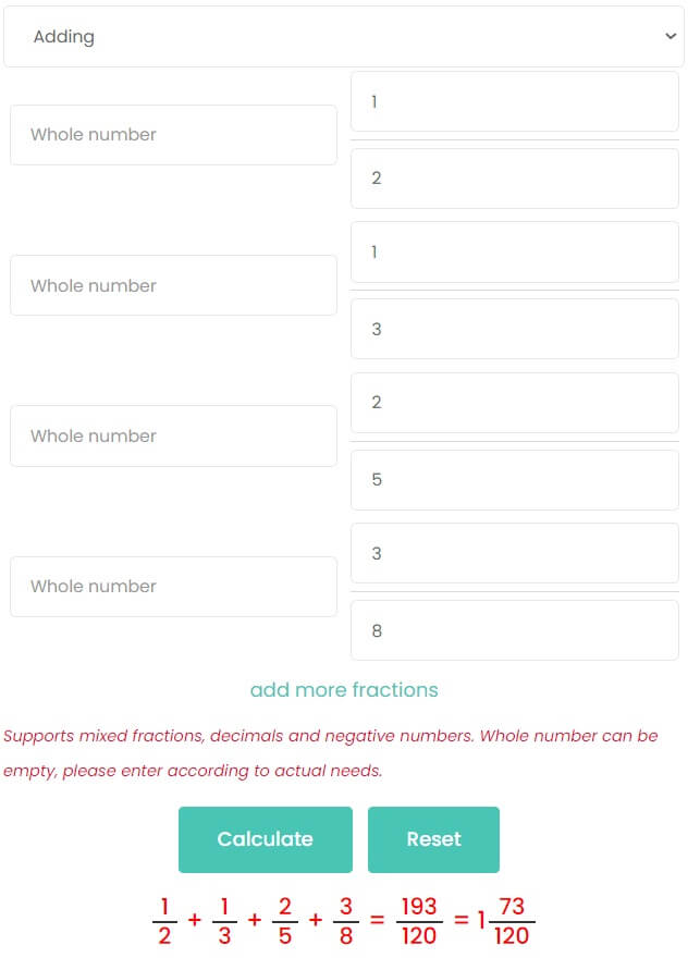 sum of 4 fractions