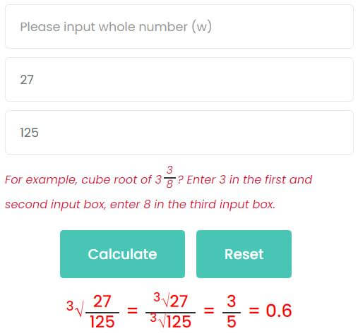 Cube root of proper or improper fraction