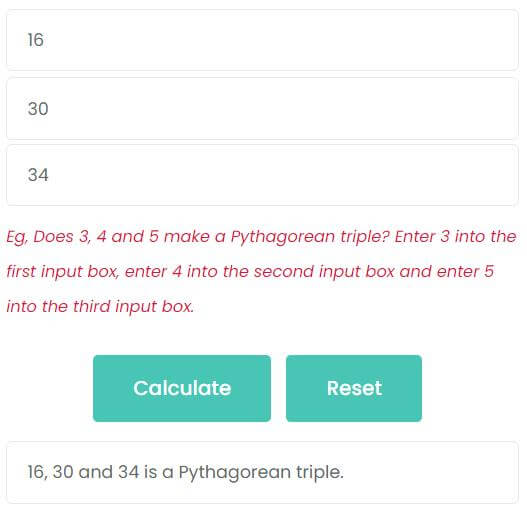 Are 16, 30 and 34 is a Pythagorean triple