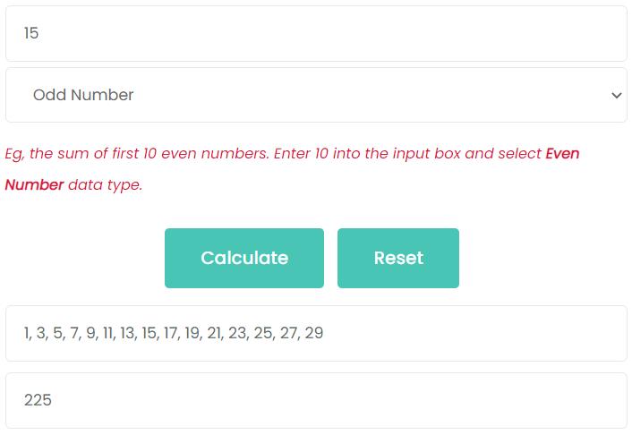 calculate the sum of first 15 odd numbers
