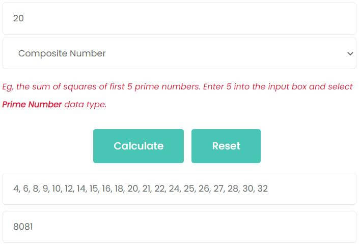 calculate the sum of squares of first 20 composite numbers.