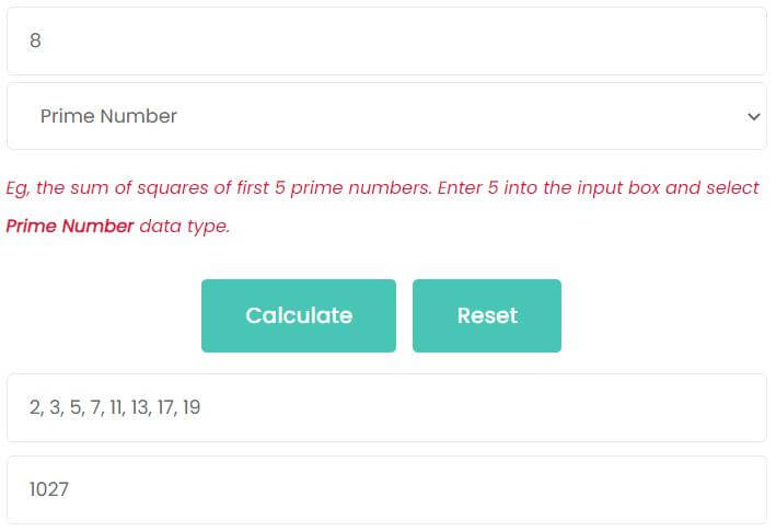 calculate the sum of squares of first 8 prime numbers.