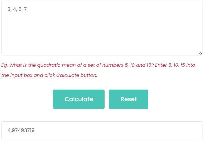 What is the root mean square of set 3, 4, 5 and 7?