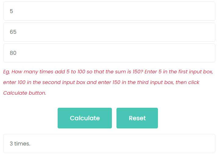 How many times add 5 to 65 so that the sum is 80?