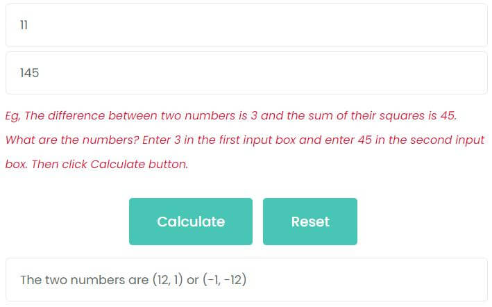 The difference between two numbers is 11 and the sum of their squares is 145. What are the numbers?