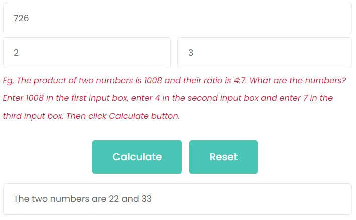 he product of two numbers is 726 and their ratio is 3:2. What are the numbers?