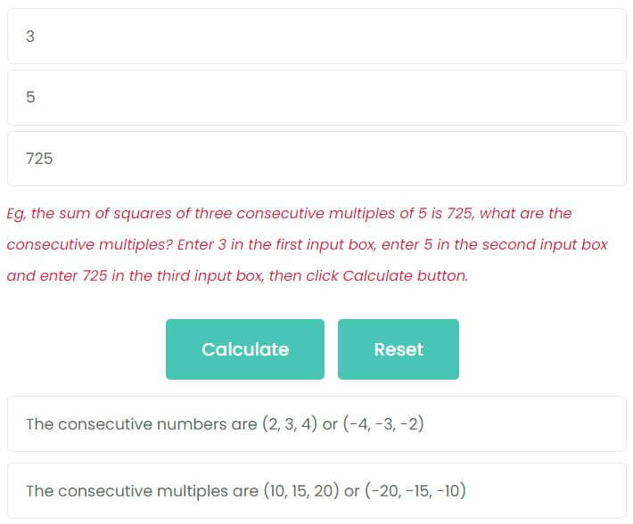 The sum of squares of 3 consecutive multiples of 5 is 725, what are the consecutive multiples?
