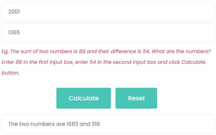 The sum of two numbers is 2001 and their difference is 1365. What are the numbers?