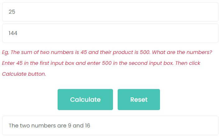 The sum of two numbers is 25 and their product is 114. What are the numbers?