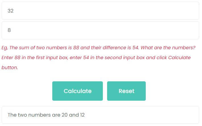 The sum of two numbers is 32 and their difference is 8. What are the numbers?