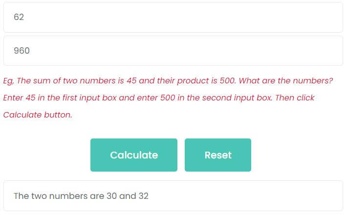 The sum of two numbers is 62 and their product is 960. What are the two numbers?