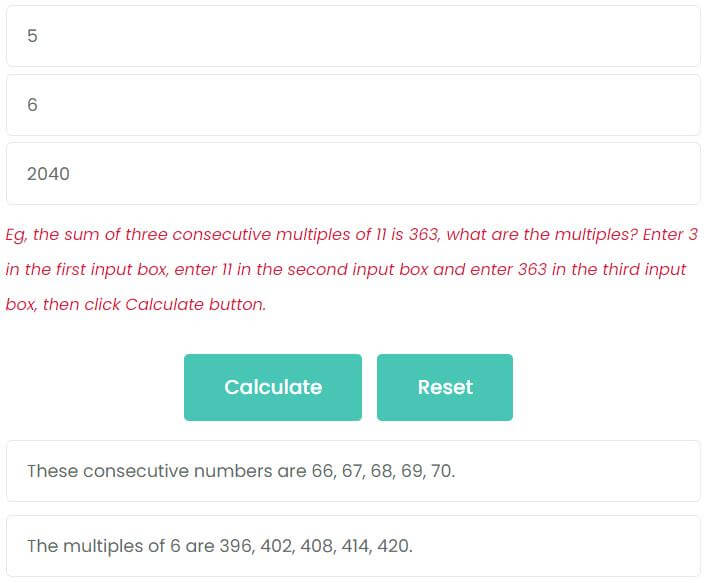 the sum of 5 consecutive multiples of 6 is 2040, what are the multiples?