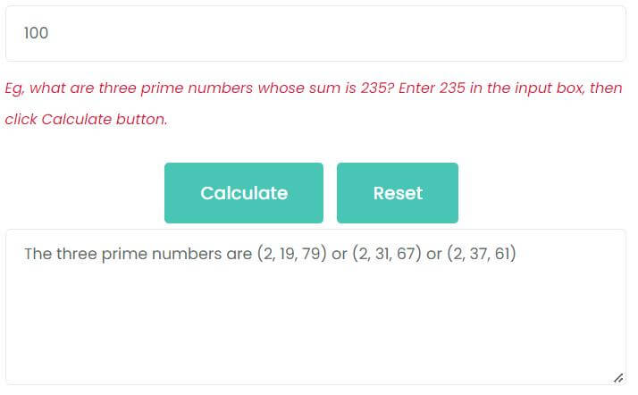 What are three prime numbers whose sum is 100?