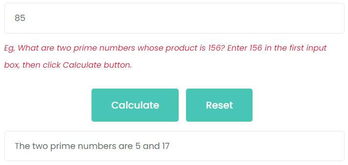 What are two prime numbers whose product is 85?