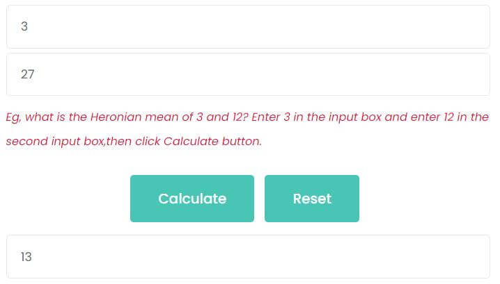 find the Heronian mean of 3 and 27