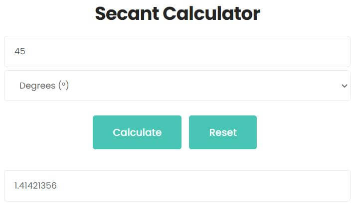 the secant of 45 degrees